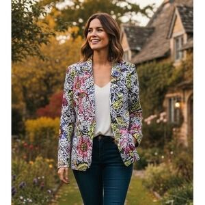 Coldwater Creek Jacket Womens Sz M Paisley Full Zip All Over Print Artsy 90s Y2K